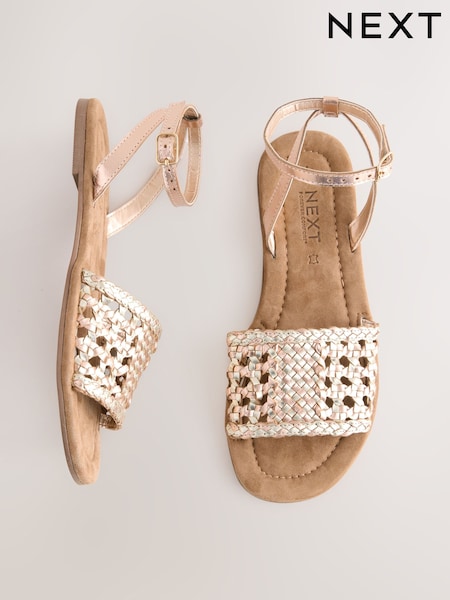 Rose Gold Pink Leather Standard/Wide Fit Forever Comfort® Woven Flat Sandals (AJ4707) | £36