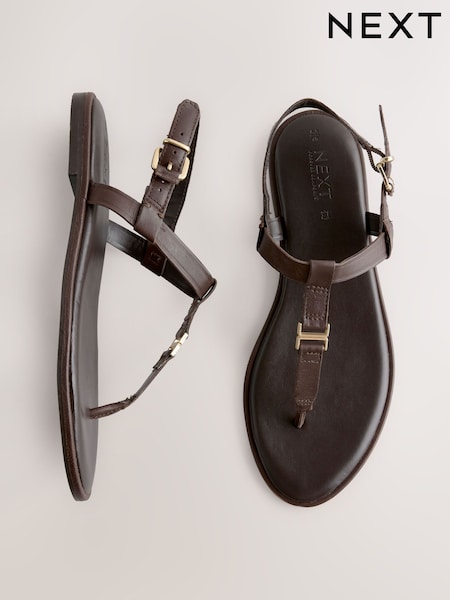 Chocolate Brown Leather Standard/Wide Fit Forever Comfort® Hardware Toe Thong Sandals (AJ4711) | £39