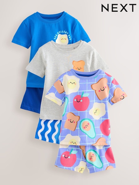 Blue / Grey Breakfast Short Pyjamas 3 Pack (9mths-8yrs) (AJ4850) | £21 - £27