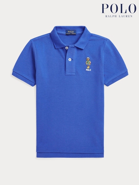 Polo Ralph Lauren Blue Boys Polo Bear Pique Polo Shirt (AJ4899) | £89 - £99