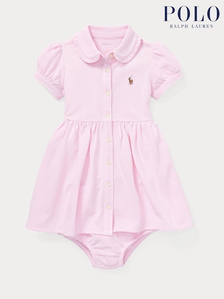 Polo Ralph Lauren Pink Baby Girls Knit Pique Oxford Dress and Bloomer Set (AJ4919) | £79