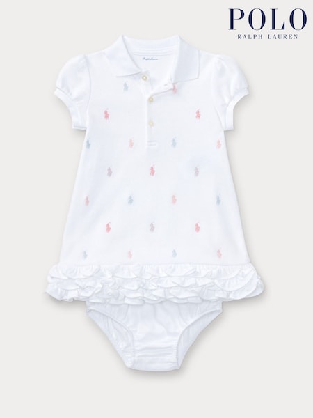 Polo Ralph Lauren Khaki Beige Baby Girls Ruffled Polo Dress (AJ4935) | £79