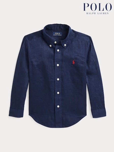 Polo Ralph Lauren Dark Blue Boys 100% Linen Shirt (AJ4951) | £79 - £89