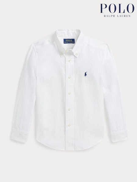 Polo Ralph Lauren White Boys 100% Linen Shirt (AJ4953) | £79 - £89