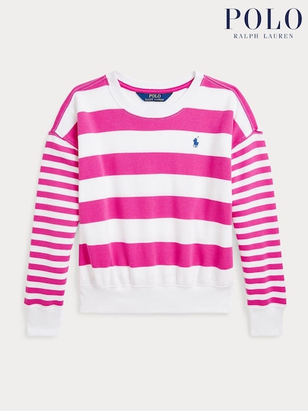 Polo Ralph Lauren Pink/White Girls Striped French Terry Sweatshirt (AJ4956) | £99
