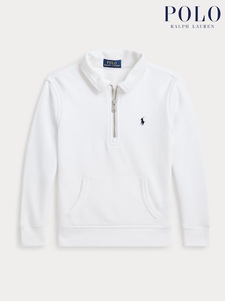 Polo Ralph Lauren White Boys Quarter Zip Jersey Jumper (AJ4964) | £79 - £89