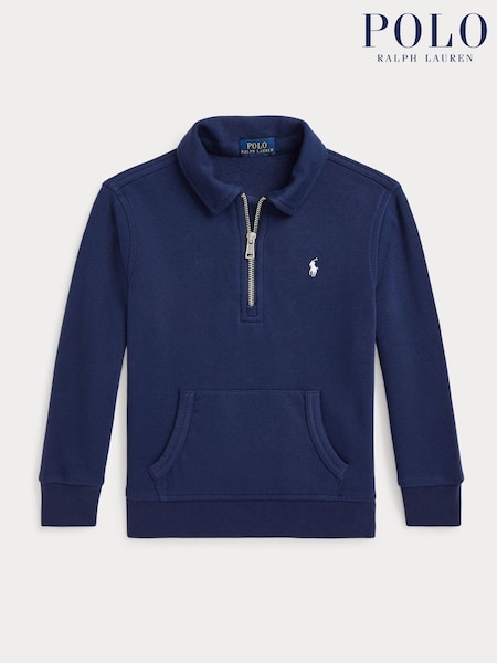 Polo Ralph Lauren Blue Boys Quarter Zip Jersey Jumper (AJ4965) | £79 - £89