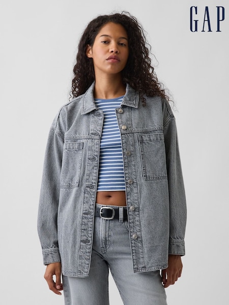 Grey Wash - Gap Denim Oversized Shirt Jacket