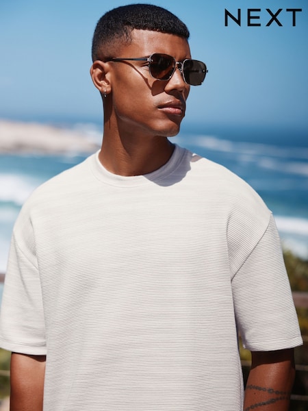 Grey Single Relaxed Fit Ottoman Texture T-Shirt (AJ5052) | £22