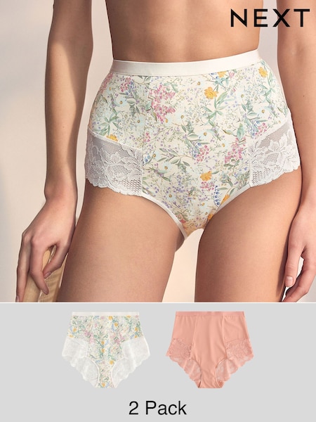 Floral Print/Pale Pink Brazilian Shaping Lace Knickers 2 Pack (AJ5056) | £22