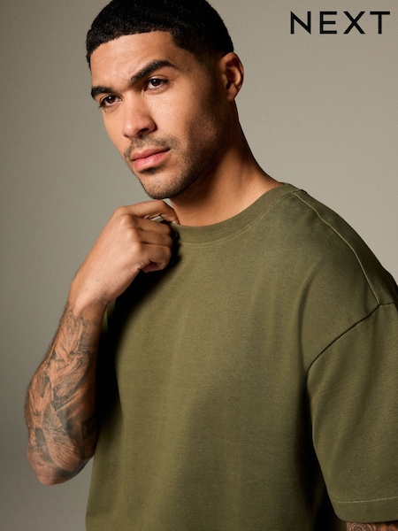 Khaki Green Relaxed Fit Heavyweight T-Shirt (AJ5064) | £16