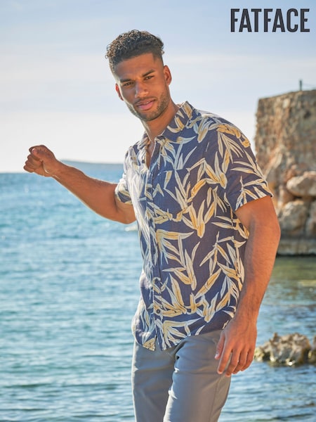 FatFace Navy Short Sleeve Palm Print Shirt (AJ5108) | £44