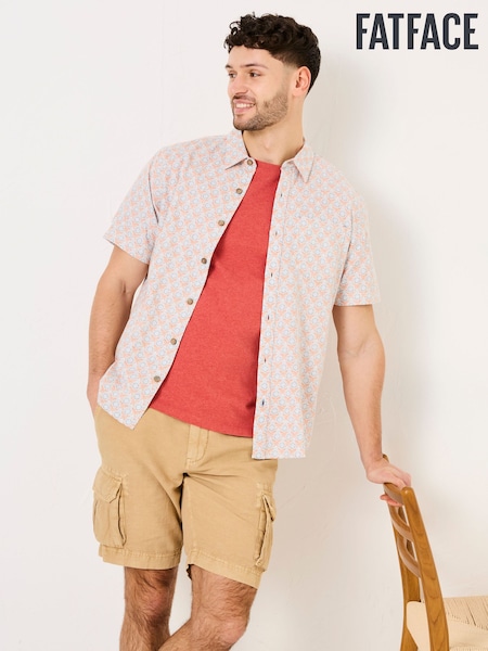 FatFace Light Orange Short Sleeve Mini Geo Print Shirt (AJ5127) | £44