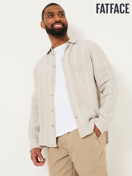 FatFace Grey Long Sleeve Linen Stripe 100% Linen Shirt (AJ5249) | £58