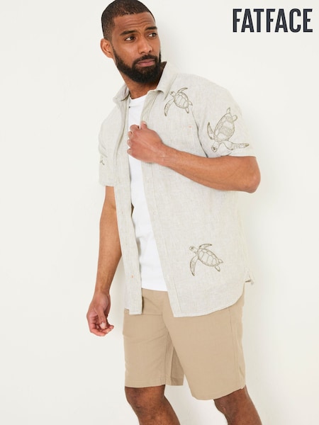 FatFace Khaki Green Short Sleeve Embroidered Turtle Shirt (AJ5251) | £46
