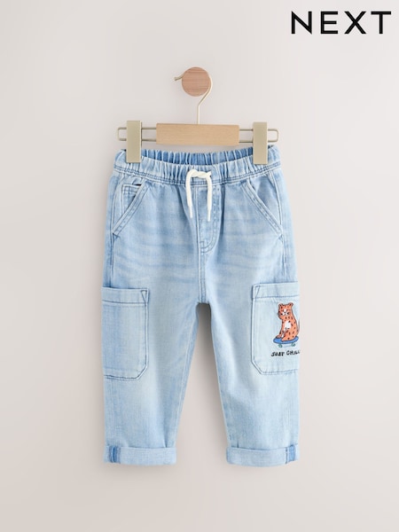 Light Blue Tiger 100% Cotton Cargo Jeans (3mths-7yrs) (AJ5733) | £13.50 - £15.50