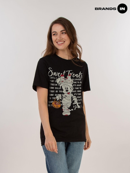 Brands In Black Women Boyfriend Fit Halloween Disney Minnie Mouse Sweet Treats 100% Cotton T-Shirt (AJ5885) | £25