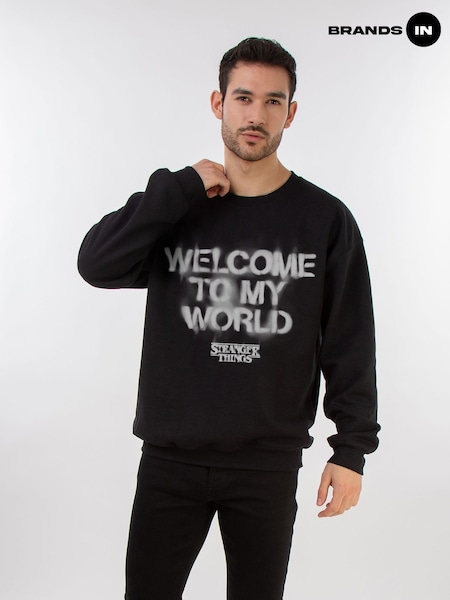 Brands In Black Netflix Stranger Things Welcome To My World Men Sweatshirt (AJ5890) | £36