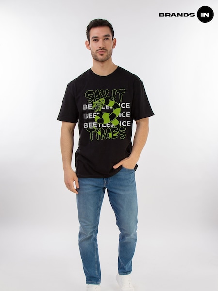 Brands In Black 100% Cotton Beetlejuice Say It Three Times Mens T-Shirt (AJ5897) | £25
