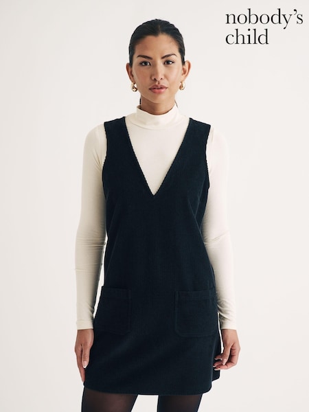 Nobodys Child Black Piper Pinny Corduroy Mini Dress (AJ6019) | £55