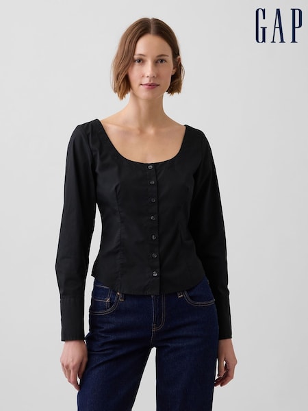 Black - Gap Poplin Scoop Neck Top