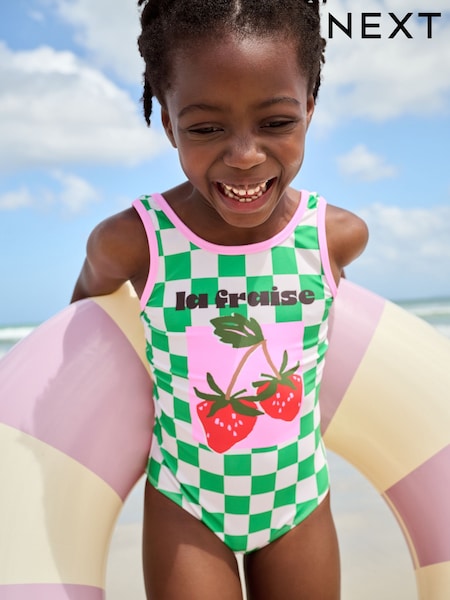 Green/White Checkerboard Swimsuit (3-16yrs) (AJ6223) | £12 - £17