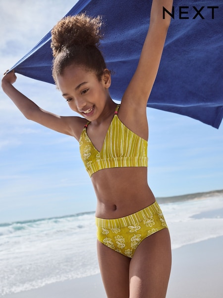 Olive Green Woodblock Triangle Bikini (8-16yrs) (AJ6238) | £14 - £18