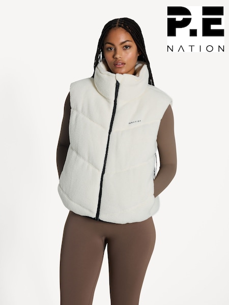 P.E Nation White Fortune Sherpa Puffer Gilets (AJ6256) | £125