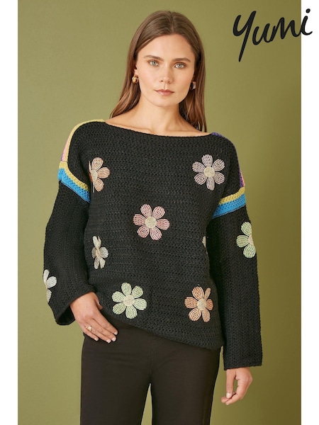 Yumi Black Crochet Flower Jumper (AJ6387) | £50