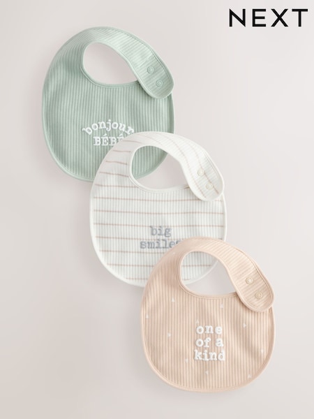 Neutral Brown/ Mint Green Slogan Baby Bibs 3 Pack (AJ6463) | £8