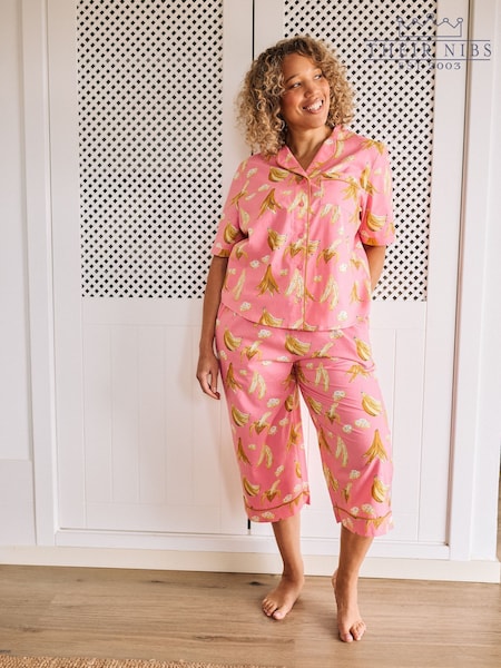 Their Nibs Pink Bananas Short Sleeve Cropped Leg Capri Pyjama Set (AJ6487) | £38