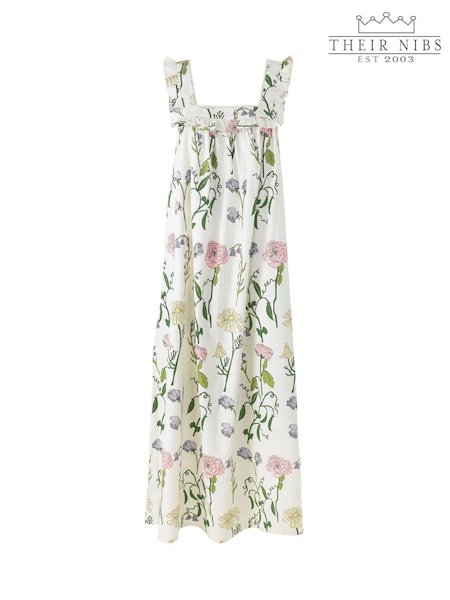 Their Nibs Cream Spring Floral Square Neck Cotton Maxi Nightdress (AJ6490) | £38