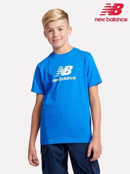 New Balance Blue Navy Kids Jersey Stacked 100% Cotton Logo T-Shirt (AJ6503) | £18 - £22