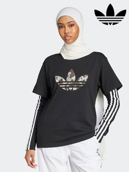 adidas Originals Black Animal Print Trefoil T-Shirt (AJ6594) | £25