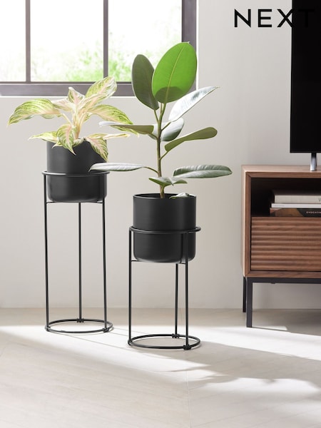 Set of 2 Black Raised Metal Planters (AJ6636) | £65