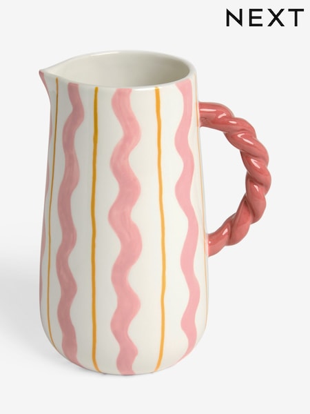Pink/White Twist Handle Painted Ceramic Jug Vase (AJ6649) | £20