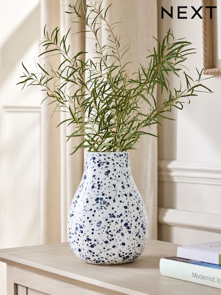 White/Blue Splatter Ceramic Vase (AJ6652) | £22