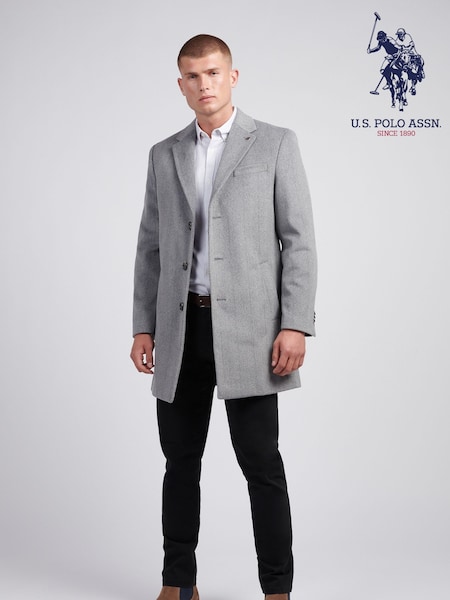 U.S. Polo Assn Grey U.S. Polo Assn. Mens Herringbone  Coat (AJ6655) | £175