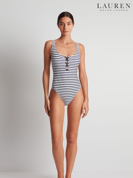Lauren Ralph Lauren Luxe Stripe Laced Tank Swimsuit 1 Piece (AJ6764) | £179