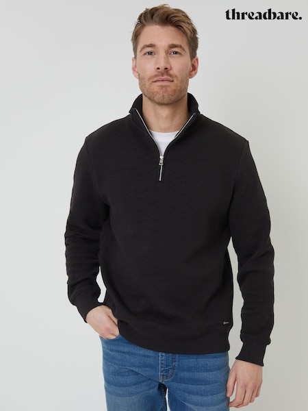 Threadbare Black Jacquard Textured Quarter Zip Sweatshirt (AJ6824) | £25