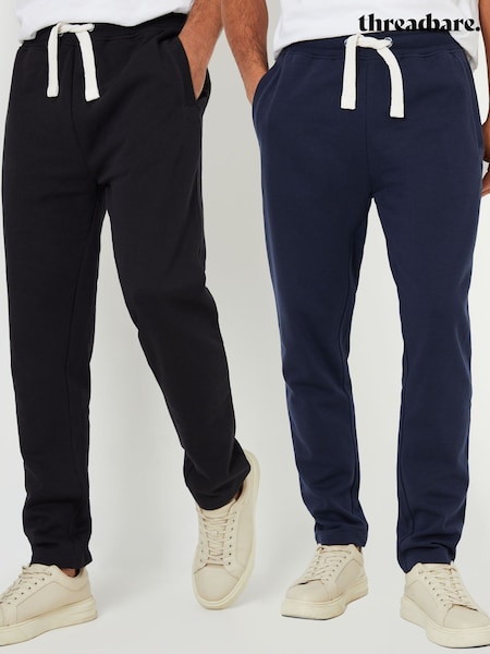 Threadbare Black/Navy Straight Leg Joggers 2 Pack (AJ6855) | £36
