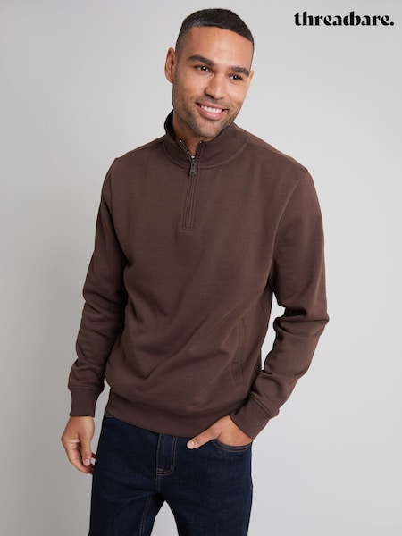 Threadbare Chocolate Brown Quarter Zip Neck Sweatshirt (AJ6872) | £22