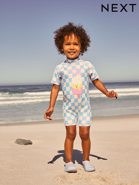 Blue Ice-Cream Zip Back Sunsafe Swimsuit (3mths-7yrs) (AJ6914) | £15 - £17
