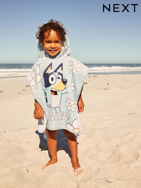 Blue Flower Print Bluey License Towelling Poncho (3-6yrs) (AJ6923) | £22