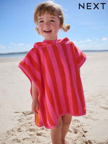 Red/Pink Reversible Towelling 100% Cotton Poncho (9mths-10yrs) (AJ6926) | £18 - £22