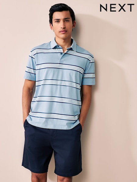 Blue Stripe/Ecru/Red Regular Fit Short Sleeve Jersey Polo Shirts 3 Pack (AJ7007) | £40