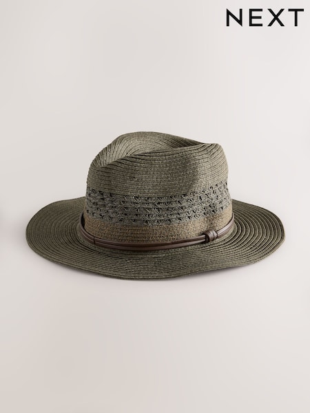 Khaki Green Panama Style Straw Hat (AJ7044) | £22