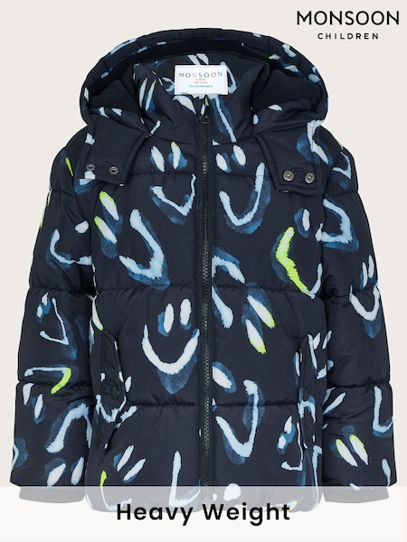 Monsoon Black Happy Face Hooded Puffer Coat (AJ7076) | £50 - £60