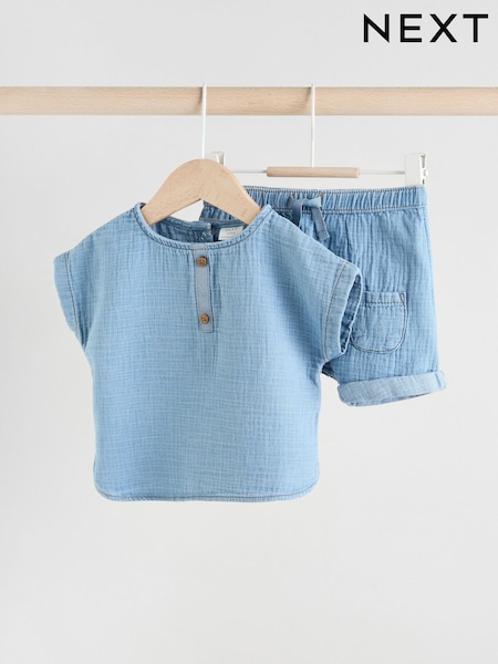Denim Blue Top and Shorts Baby Set (0mths-3yrs) (AJ7142) | £15 - £17