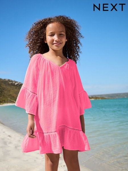 Pink 100% Cotton Beach Kaftan Dress (3-16yrs) (AJ7164) | £20 - £26